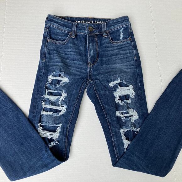 American Eagle 360 Next Level Stretch Patched Destroyed Hi-Rise Jegging Size O - Picture 1 of 15